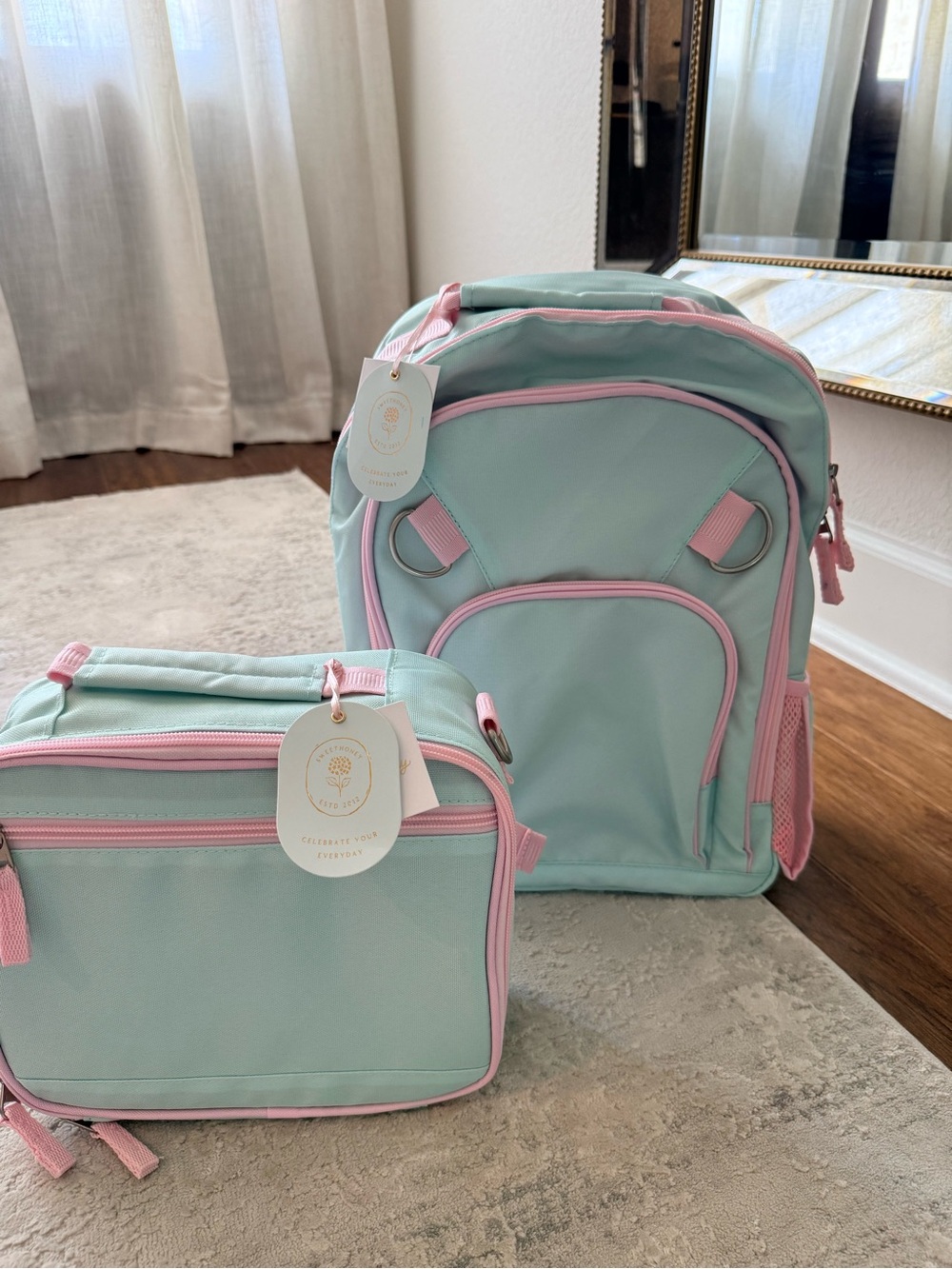 SweetHoney:Kids Mint Green and Pink Backpack & Lunch Bag Set